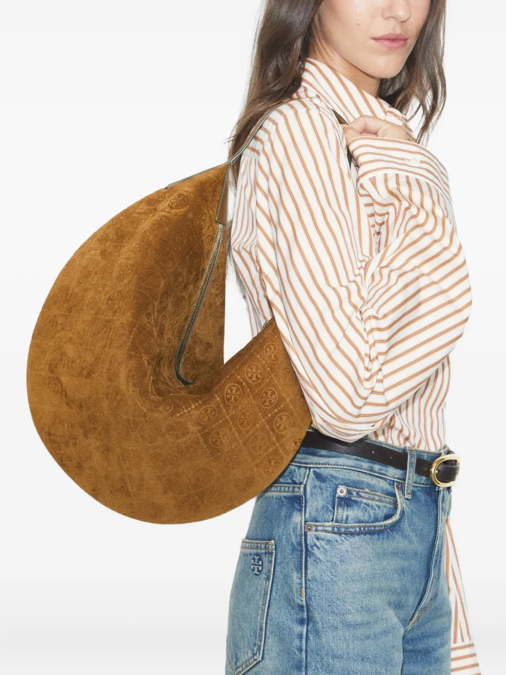 Tory Burch Balloon T Monogram Suede Shoulder Bag