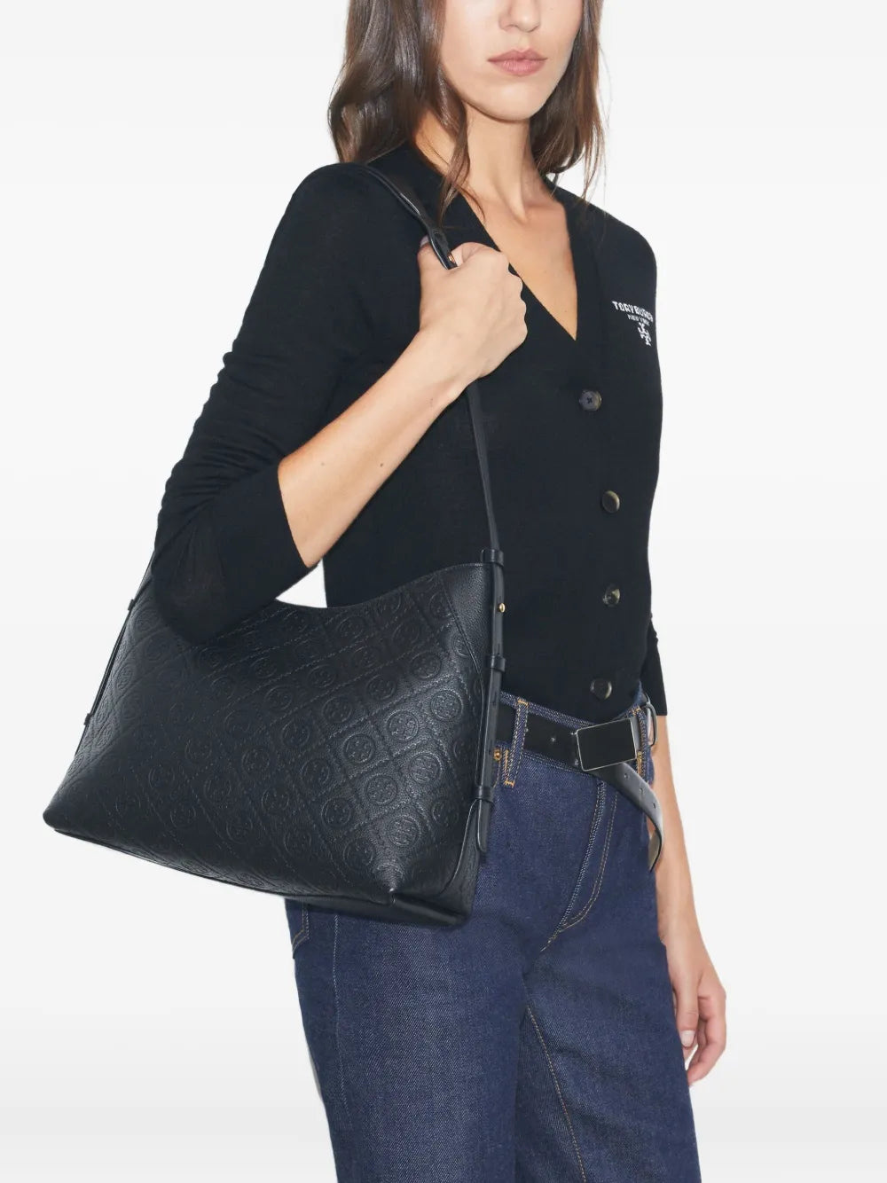 Tory Burch T Monogram Pebble Leather Shoulder Bag