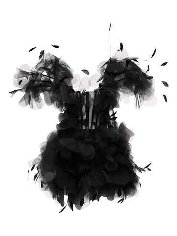 Ana Radu Feather Trimmed Ruffled Dress