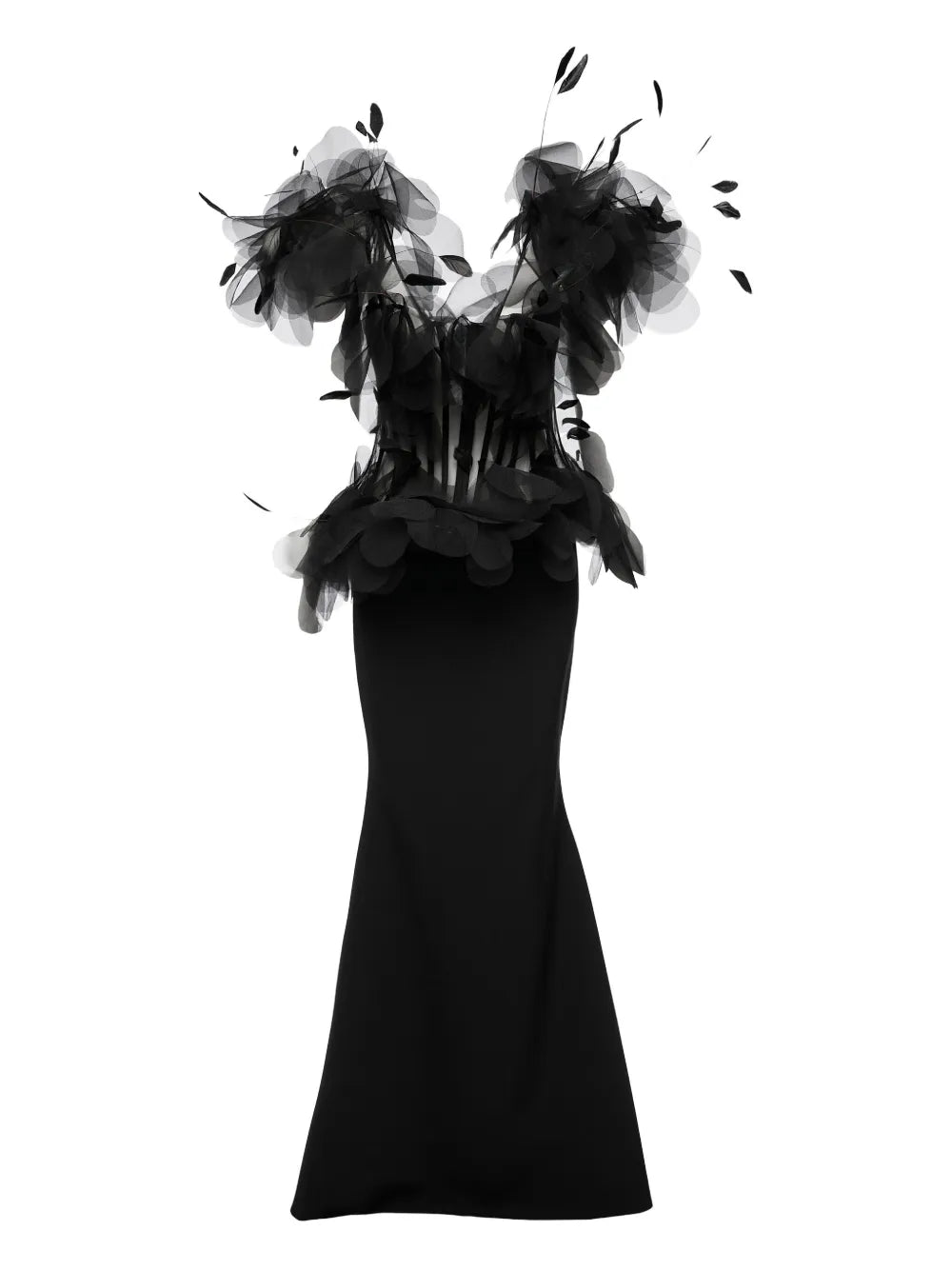 Ana Radu Feather Embellished Corset Maxi Dress