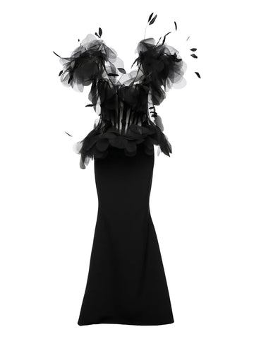 Ana Radu Feather Embellished Corset Maxi Dress