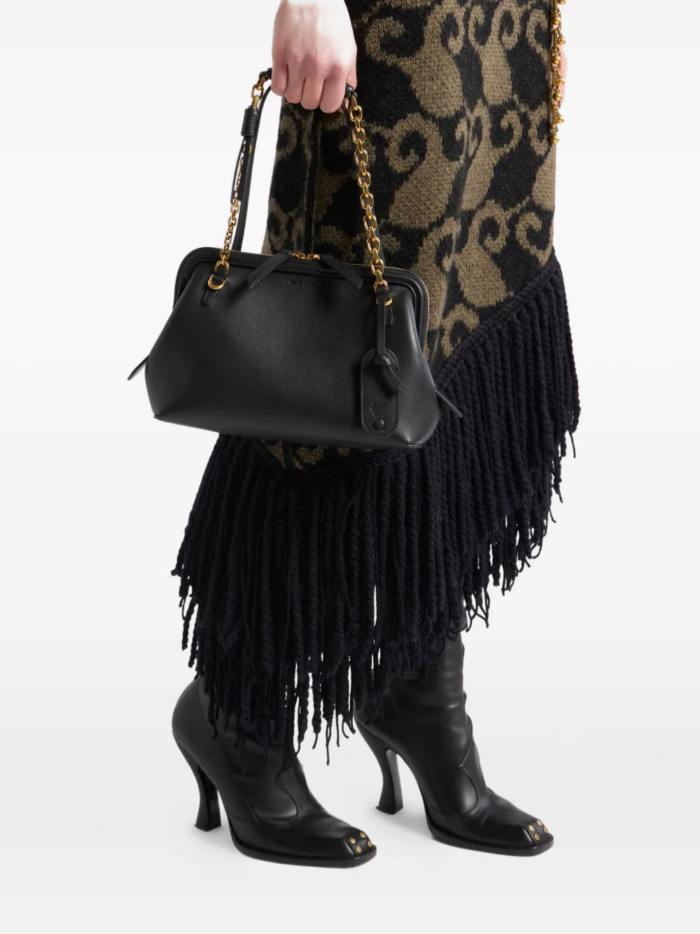 Etro Chain Trimmed Leather Shoulder Bag