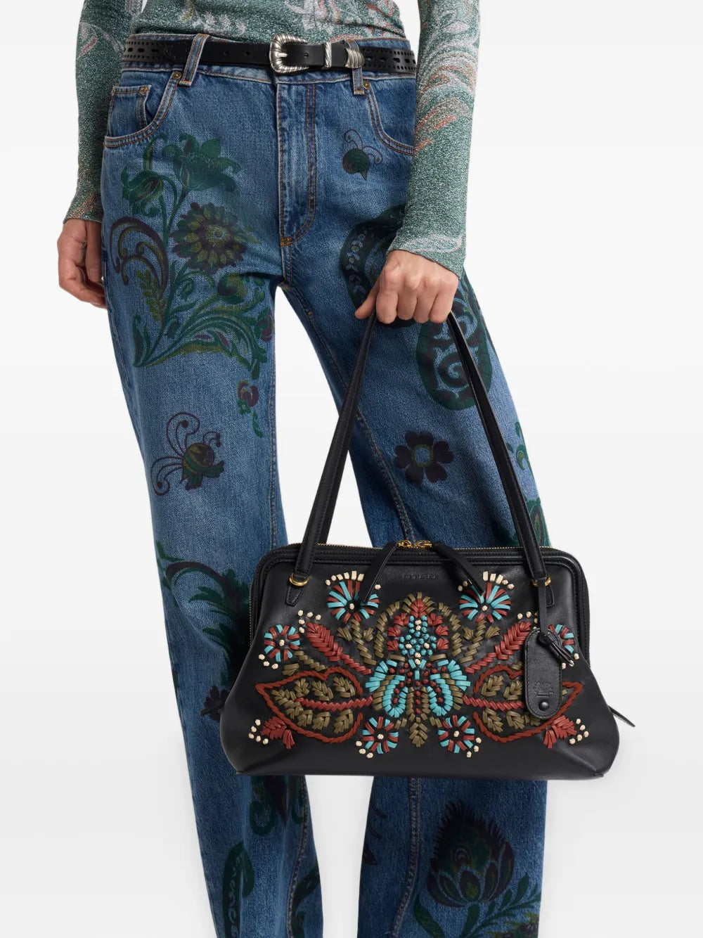 Etro Embroidered Leather Shoulder Bag