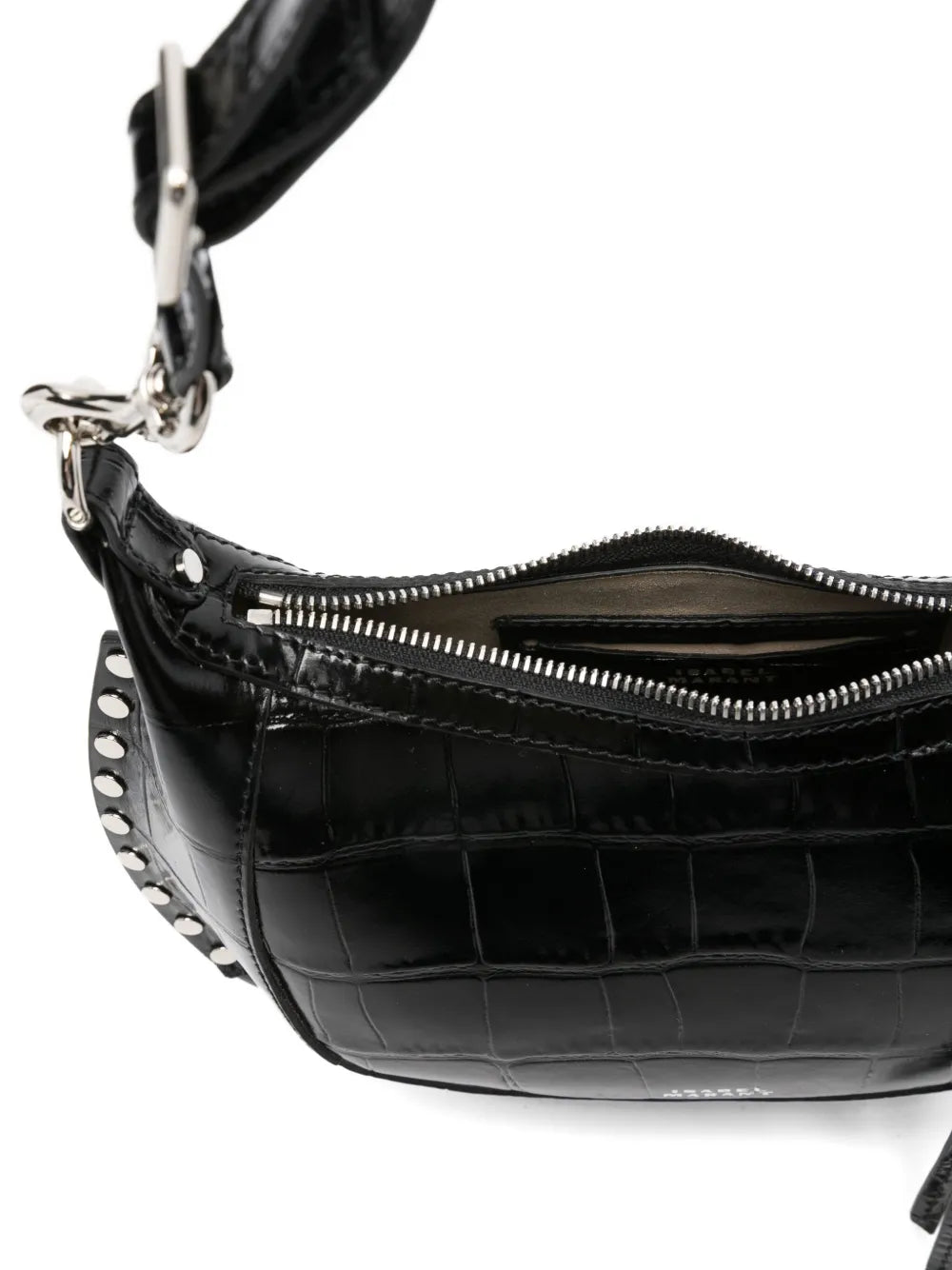 Isabel Marant Oskan Moon Crocodile Embossed Studded Shoulder Bag