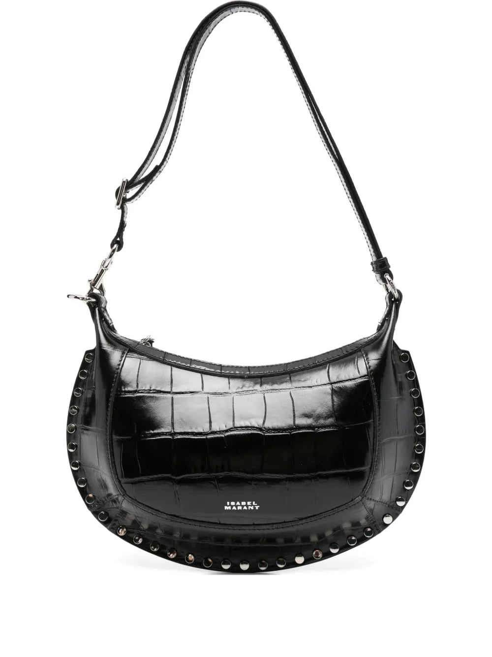 Isabel Marant Oskan Moon Crocodile Embossed Studded Shoulder Bag