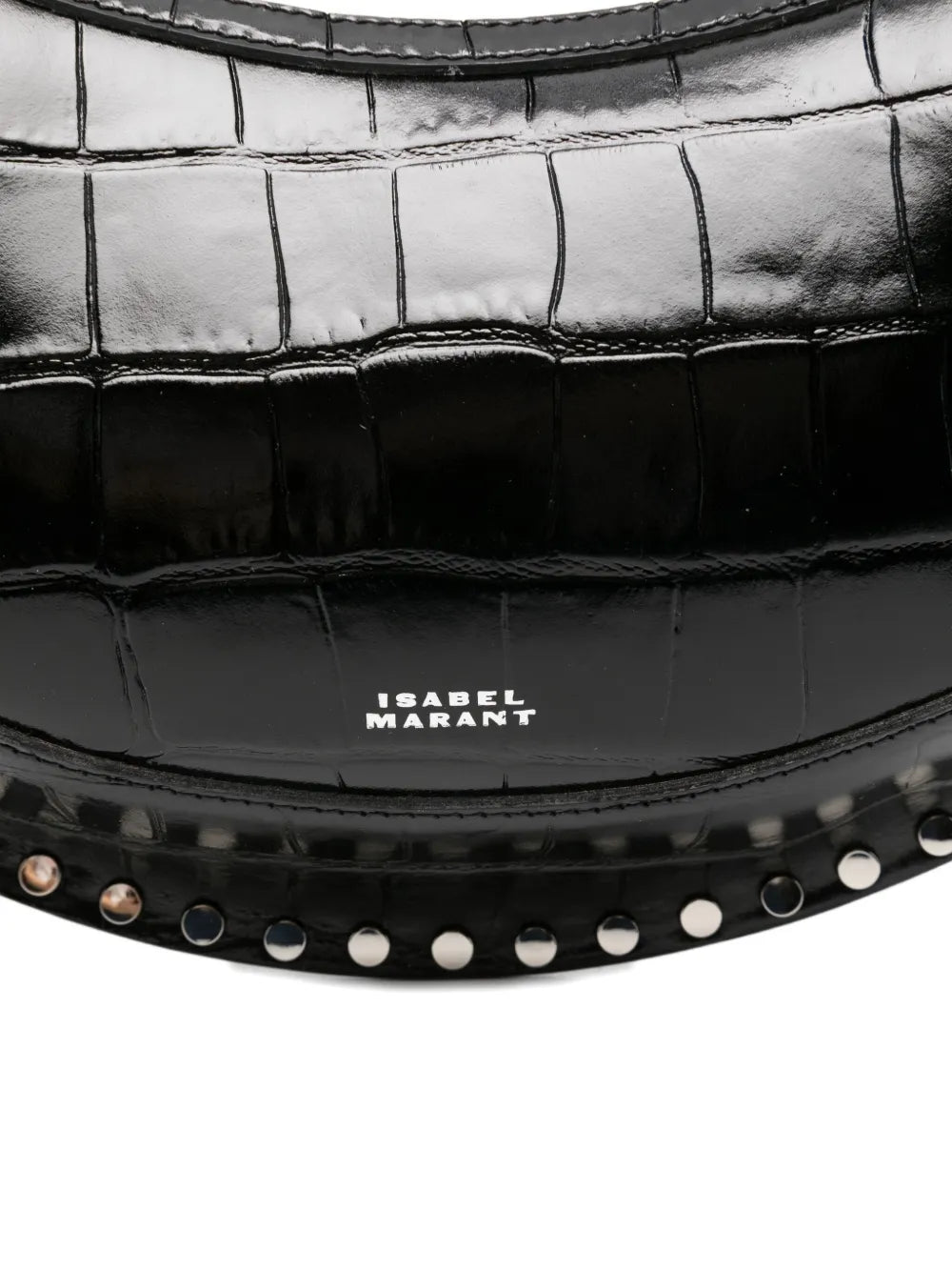 Isabel Marant Oskan Moon Crocodile Embossed Studded Shoulder Bag
