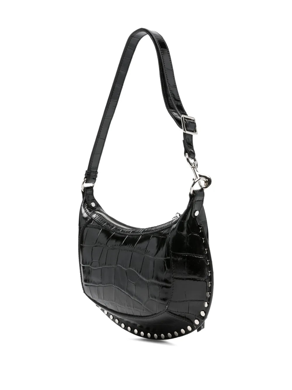 Isabel Marant Oskan Moon Crocodile Embossed Studded Shoulder Bag