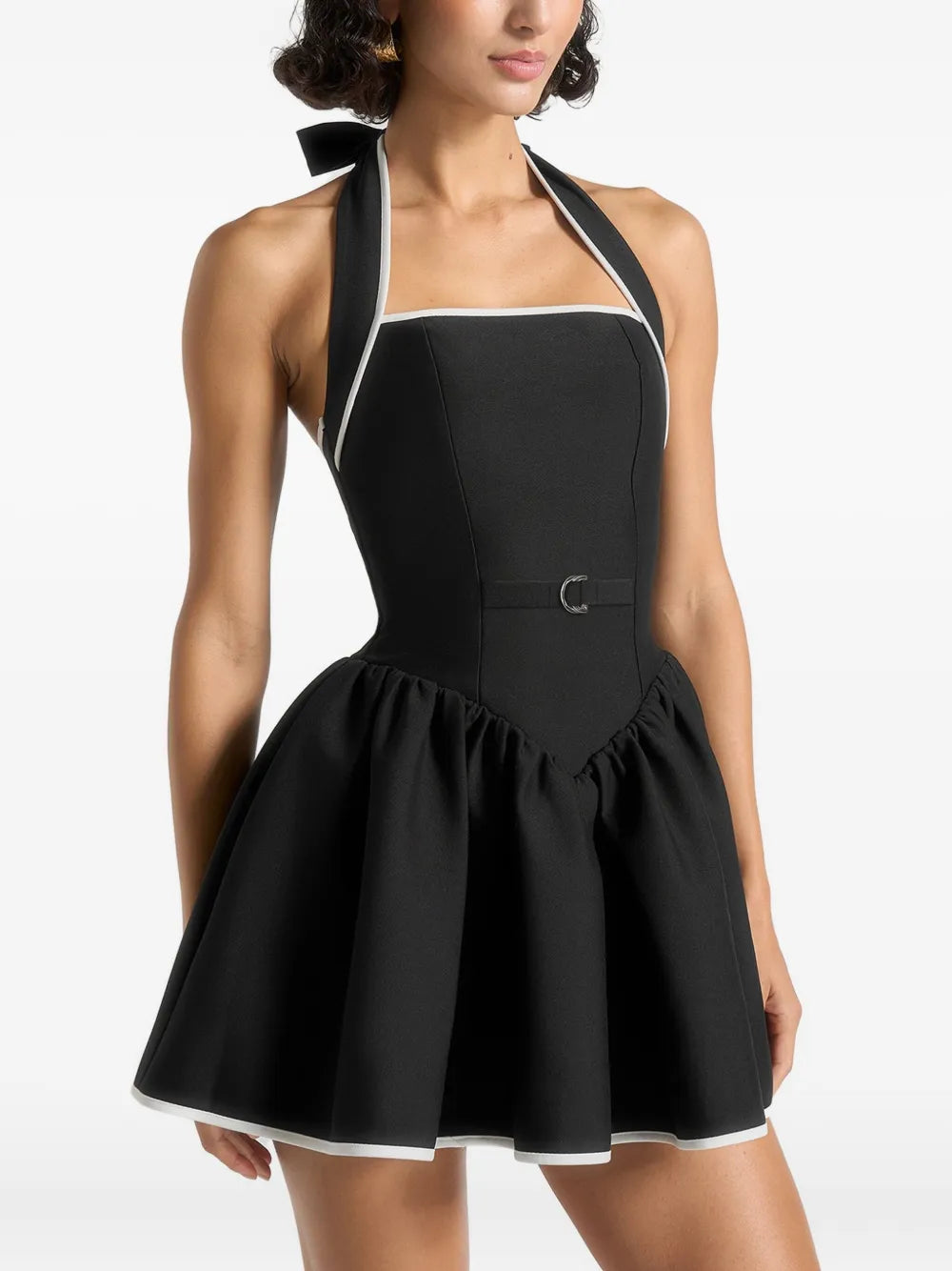 Maniere De Voir Roxana Halter Neck Peplum Mini Dress
