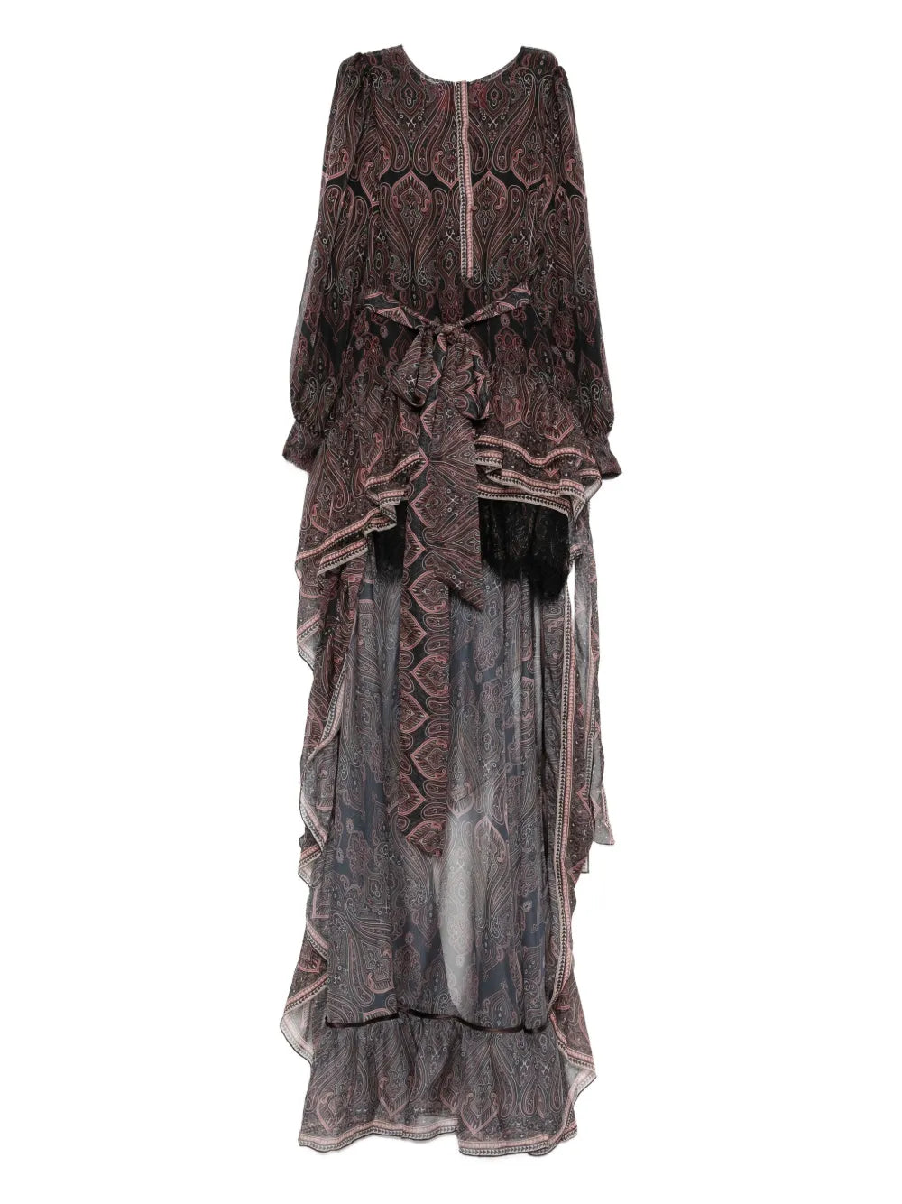 Miau By Clara Rotescu Paisley Print Ruffle Hem Asymmetric Dress