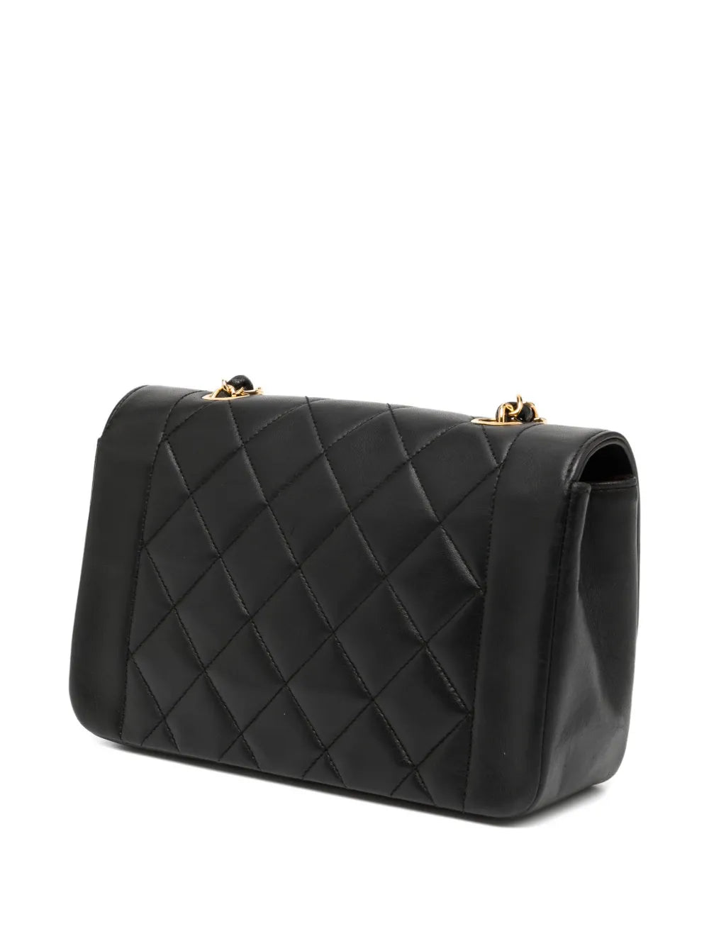 Chanel Pre Owned 1991 Diana Medium Black Lambskin Diana Stripe Classic Flap Shoulder Bag