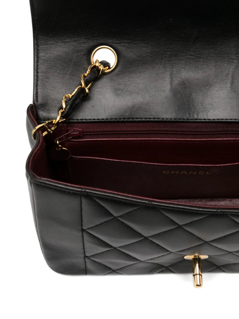 Chanel Pre Owned 1991 Diana Medium Black Lambskin Diana Stripe Classic Flap Shoulder Bag