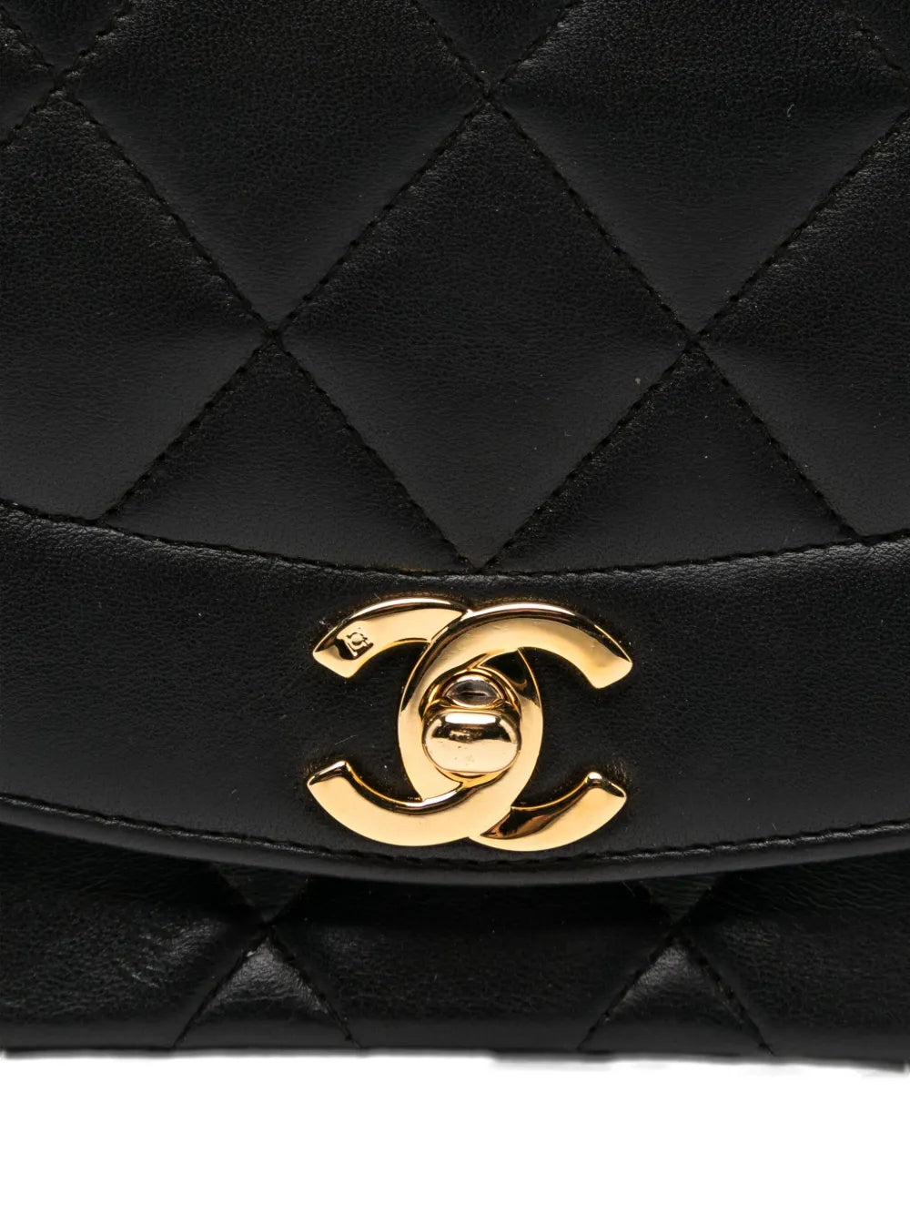 Chanel Pre Owned 1991 Diana Medium Black Lambskin Diana Stripe Classic Flap Shoulder Bag