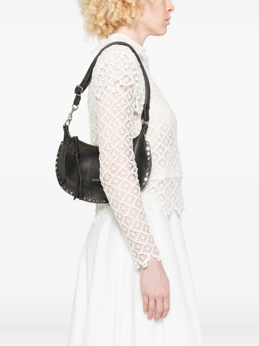 Isabel Marant Oskan Moon Stud Embellished Leather Shoulder Bag