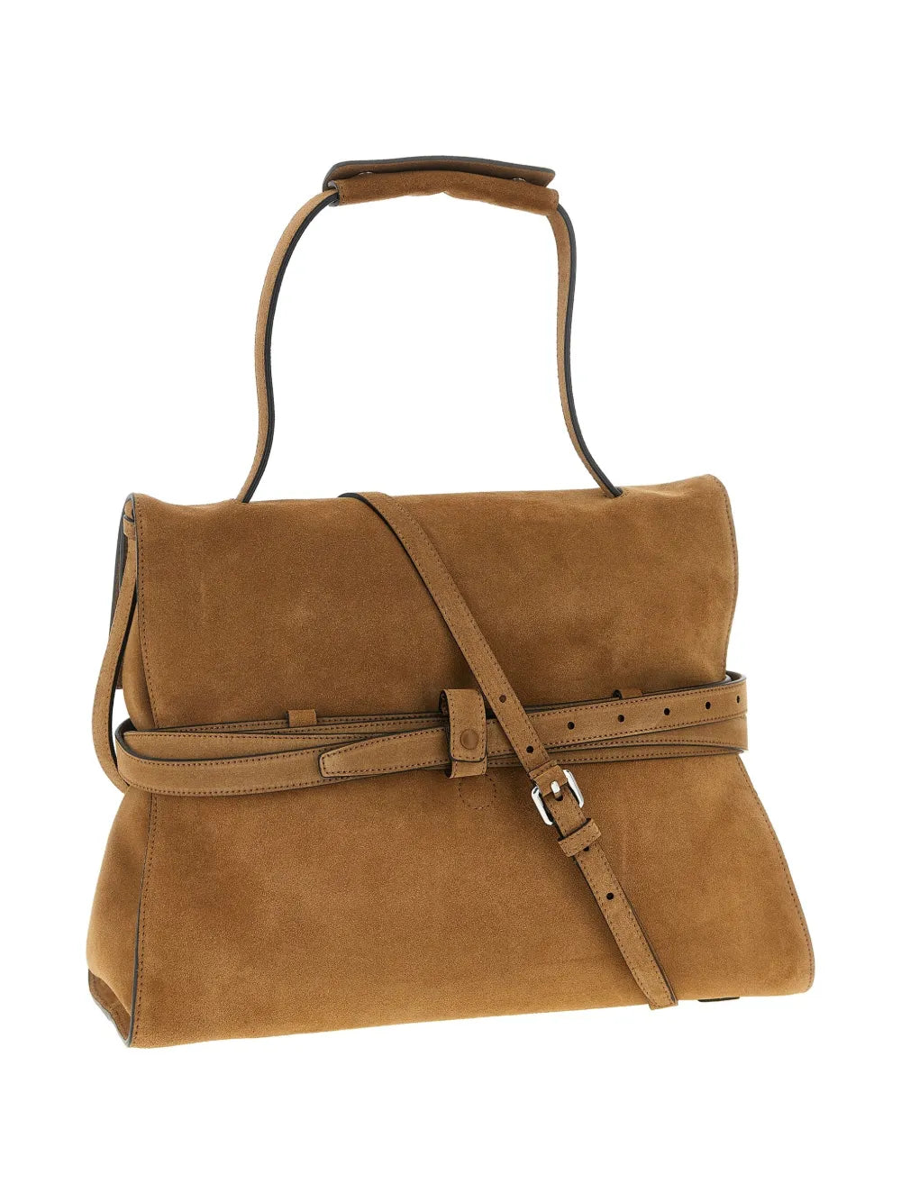 Moschino Medium Tie Me Belt Detail Suede Shoulder Bag