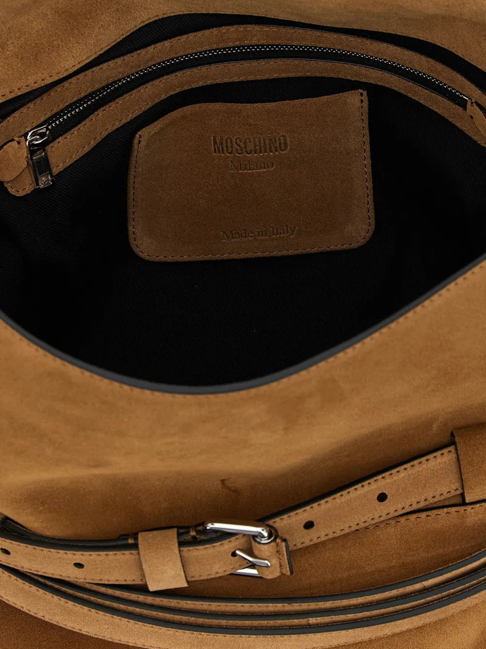Moschino Medium Tie Me Belt Detail Suede Shoulder Bag