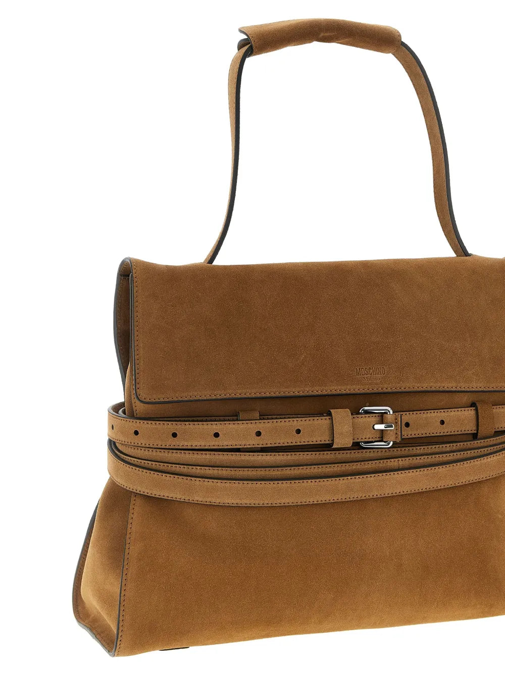 Moschino Medium Tie Me Belt Detail Suede Shoulder Bag