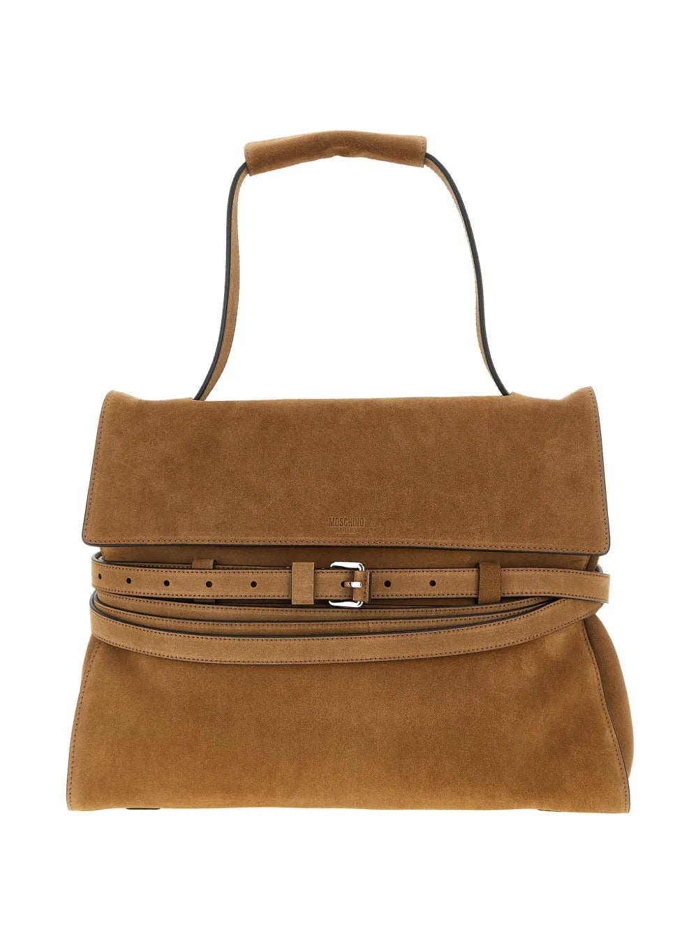 Moschino Medium Tie Me Belt Detail Suede Shoulder Bag