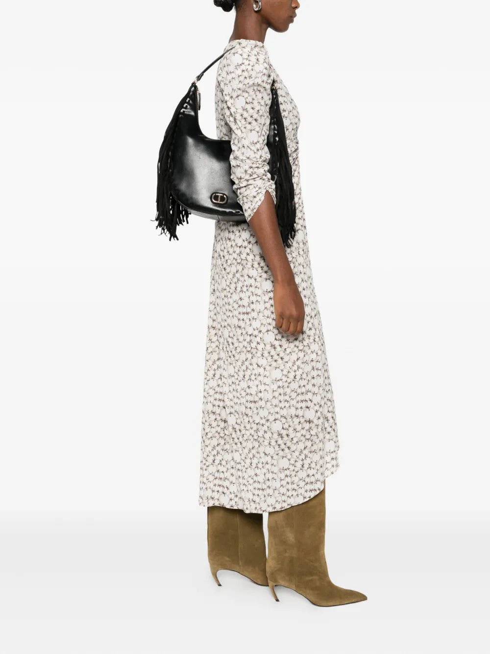 Twinset Fringe Detail Leather Shoulder Bag