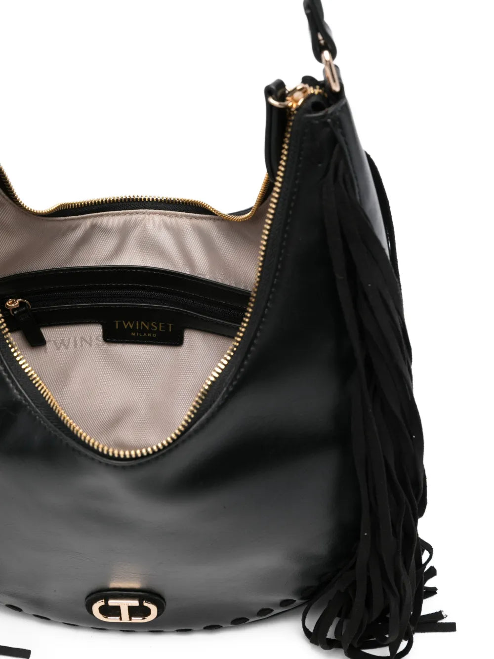 Twinset Fringe Detail Leather Shoulder Bag
