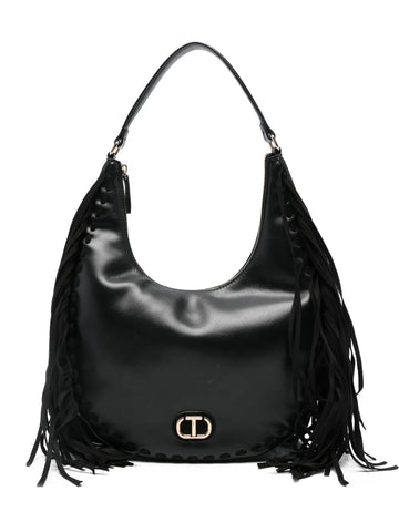 Twinset Fringe Detail Leather Shoulder Bag