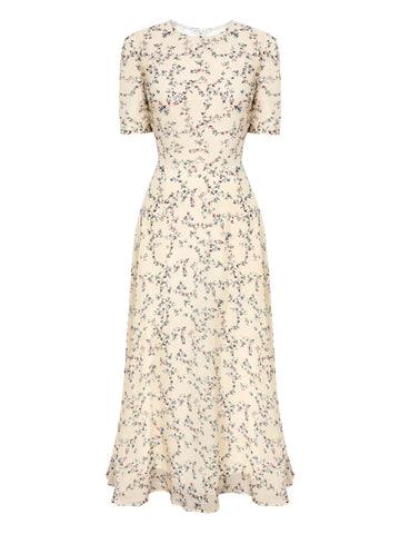 Post Meridiem Puff Sleeve Floral Midi Dress