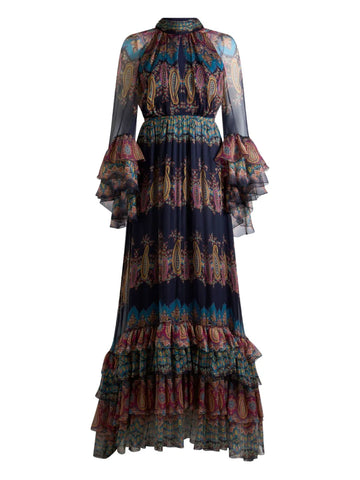 Etro Paisley Print Ruffled Maxi Dress