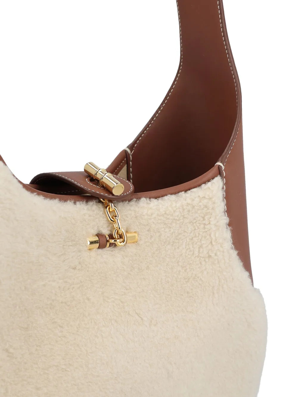 Loro Piana Medium Bobbin Shearling Leather Trim Shoulder Bag