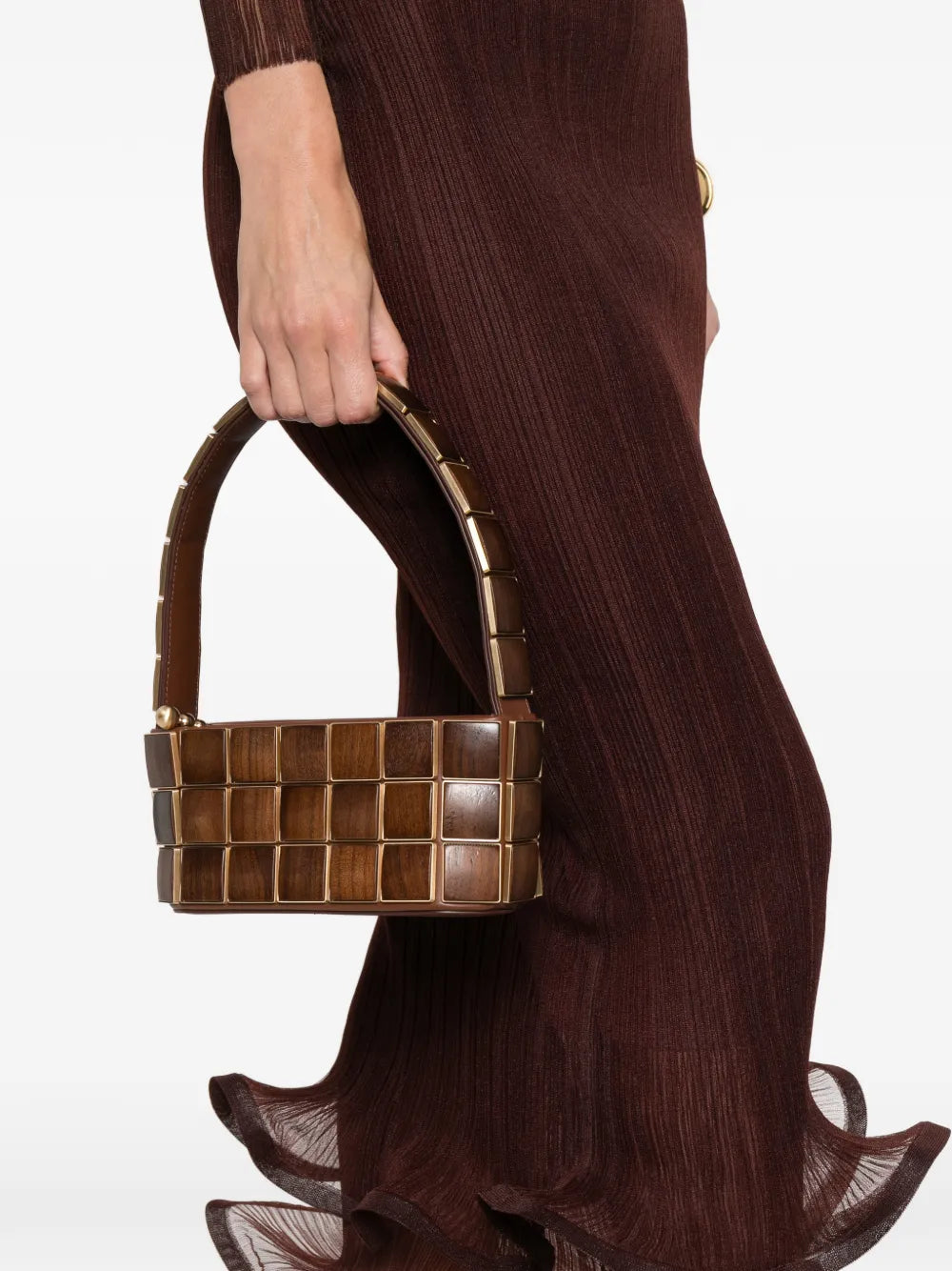 Cult Gaia Romy Panelled Wood Shoulder Bag