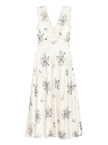 Doen V Neck Floral Print Midi Dress