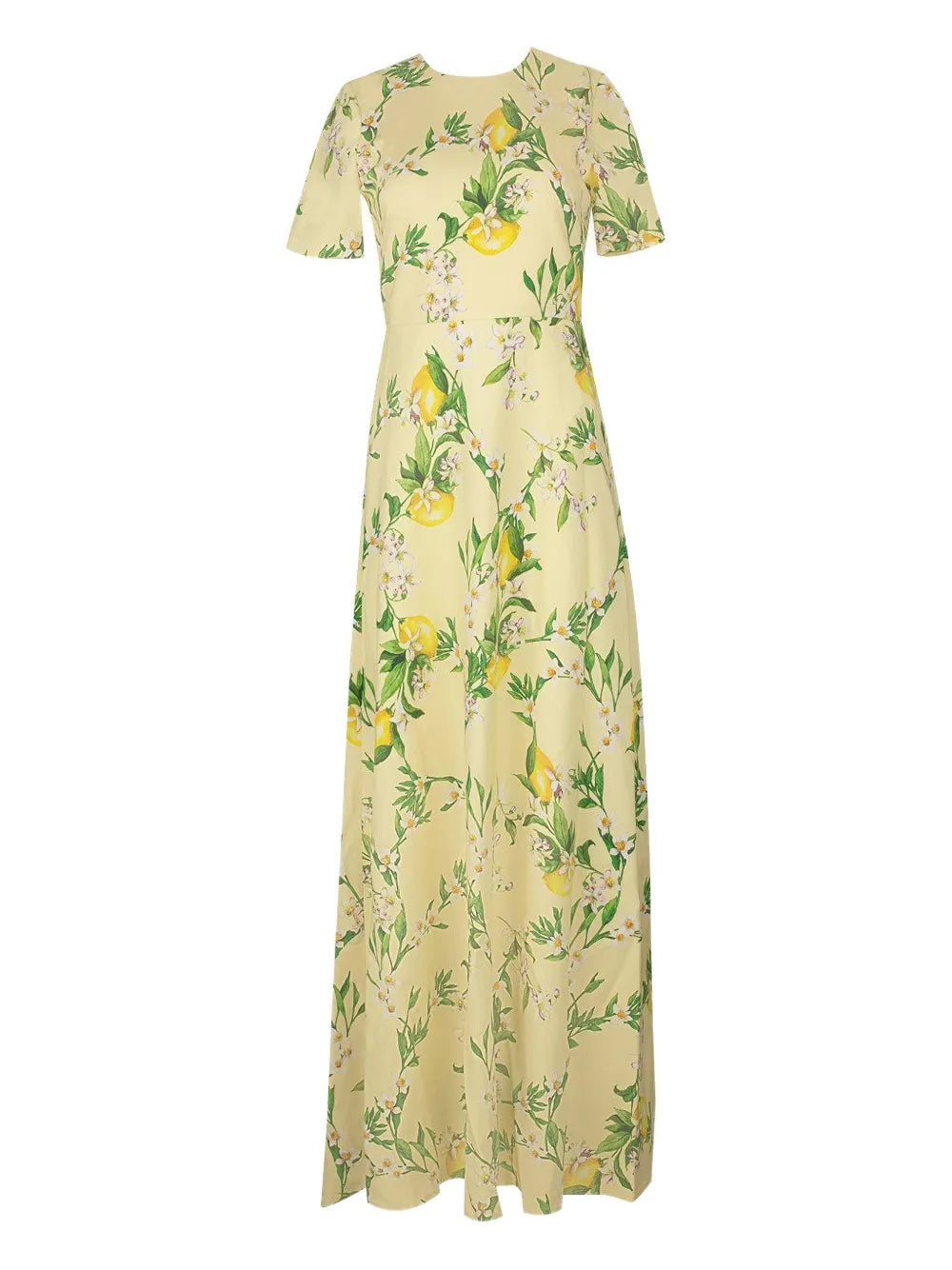Monique Lhuillier Lemon Print Short Sleeve Gown