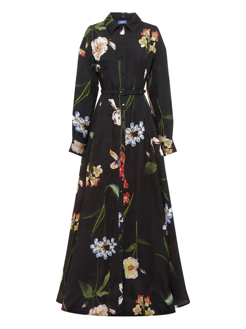 Leo Lin Floral Print Belted Shirt Maxi Dress
