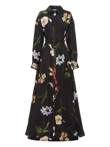 Leo Lin Floral Print Belted Shirt Maxi Dress