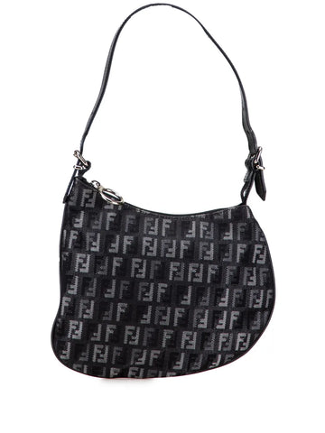 Fendi Pre Owned 2000 2010 Zucchino Denim Oyster Shoulder Bag