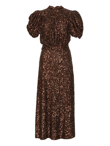 Rotate Birger Christensen Sequin Embellishment Puff Sleeve Midi Dress
