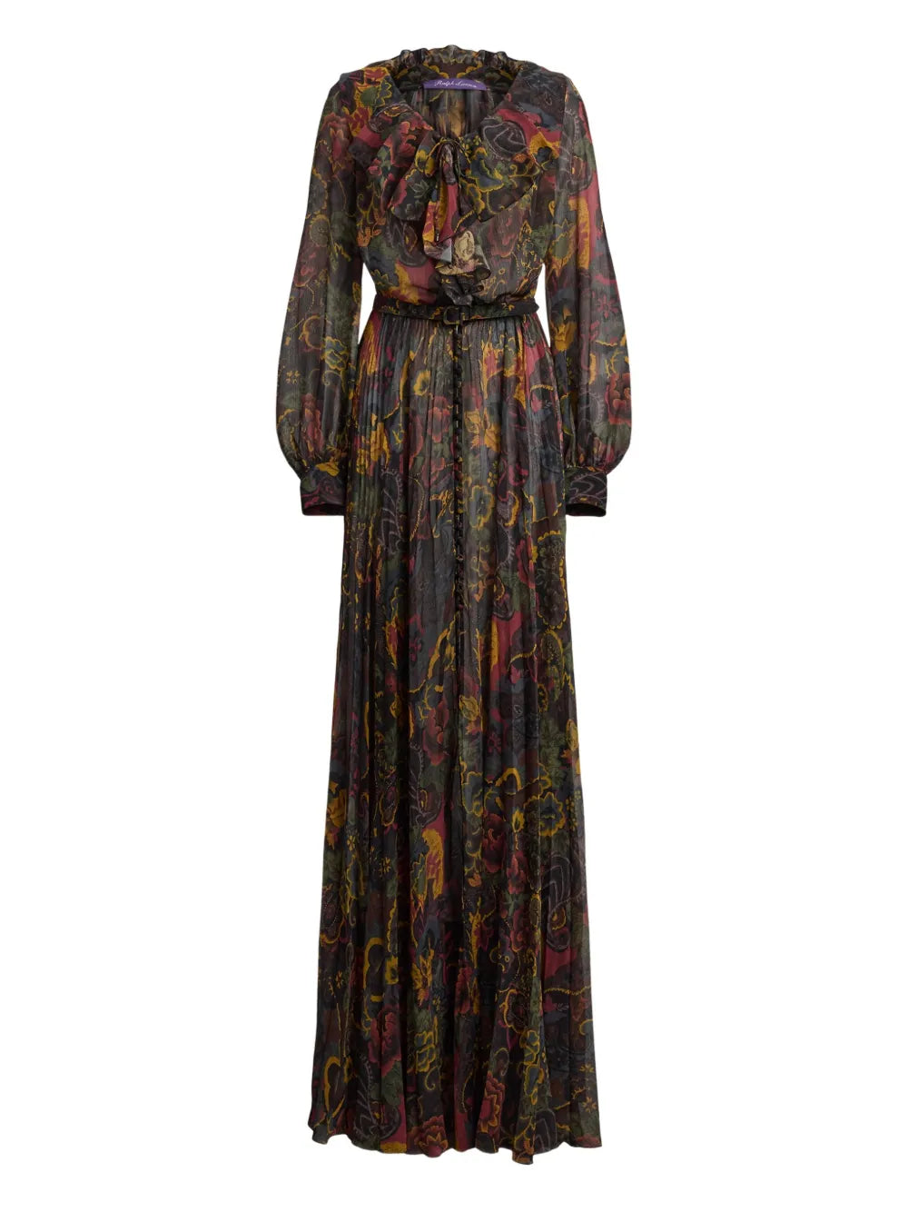 Ralph Lauren Collection Pleated Ruffle Neck Maxi Dress