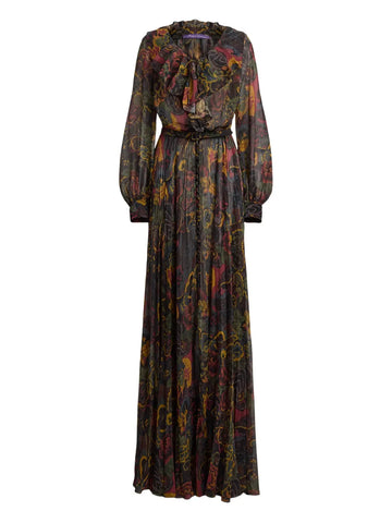 Ralph Lauren Collection Pleated Ruffle Neck Maxi Dress
