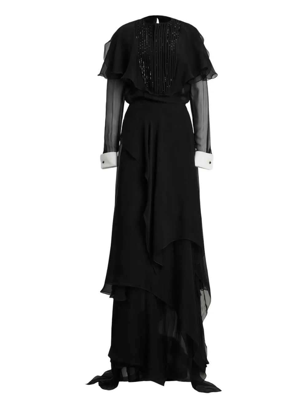 Ralph Lauren Collection Beaded Pleated Silk Maxi Gown