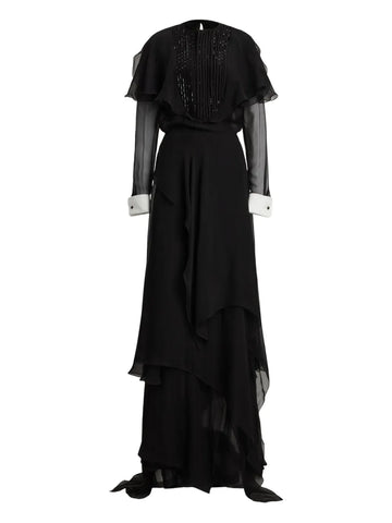 Ralph Lauren Collection Beaded Pleated Silk Maxi Gown