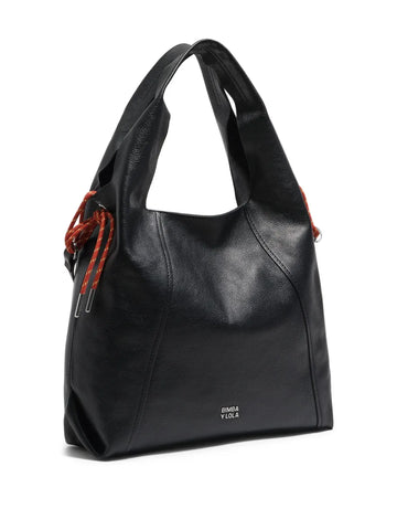 Bimba Y Lola Large Paper Leather Drawstring Shoulder Bag