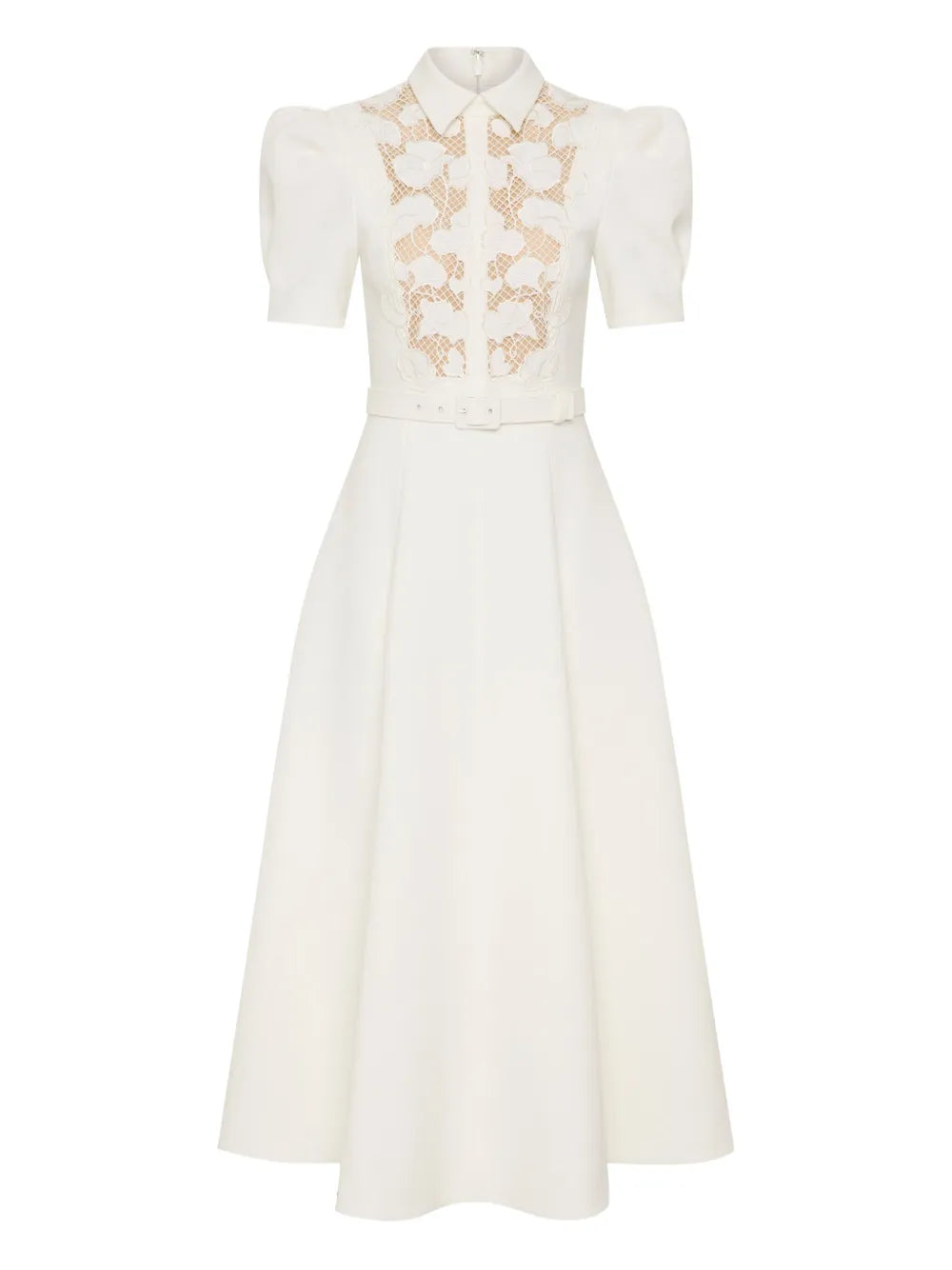 Rebecca Vallance Parrish Lace Belted Short Sleeve Midi Dress