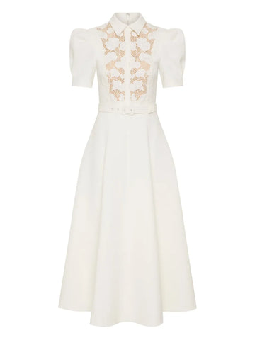 Rebecca Vallance Parrish Lace Belted Short Sleeve Midi Dress