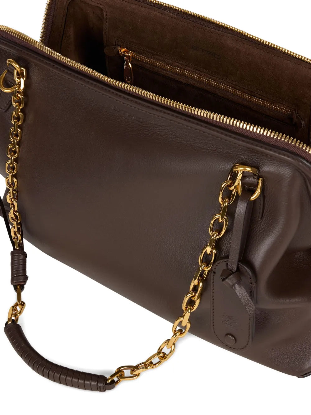 Etro Chain Trimmed Leather Shoulder Bag