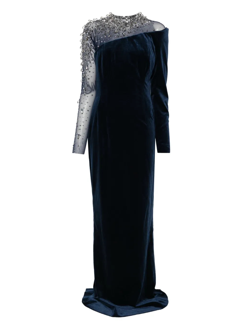 Jean Louis Sabaji Crystal Embellished Asymmetric Gown