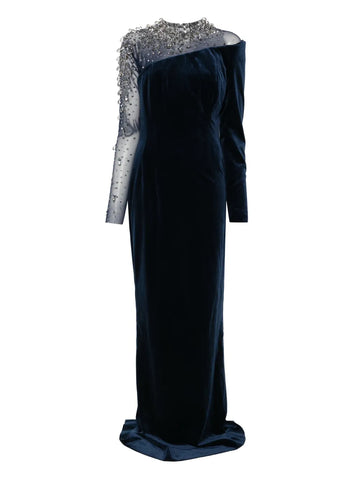 Jean Louis Sabaji Crystal Embellished Asymmetric Gown