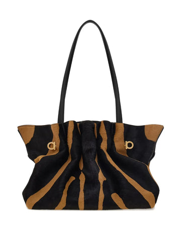 Ferragamo Medium Soft Animal Print Gancini Pin Shoulder Bag