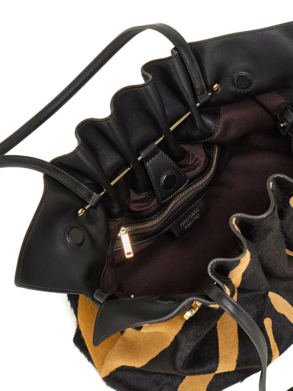Ferragamo Medium Soft Animal Print Gancini Pin Shoulder Bag