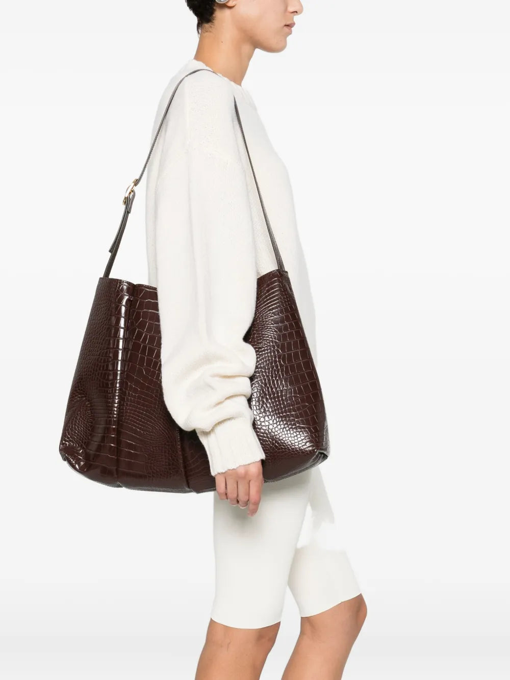 Themoire Crocodile Embossed Shoulder Bag