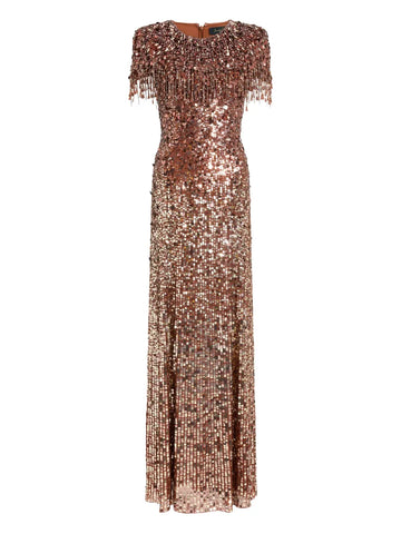 Jenny Packham Eugenie Sequin Fringed Maxi Dress