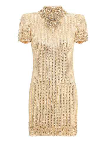 Jenny Packham Kitty Crystal Embellished Turtleneck Mini Dress