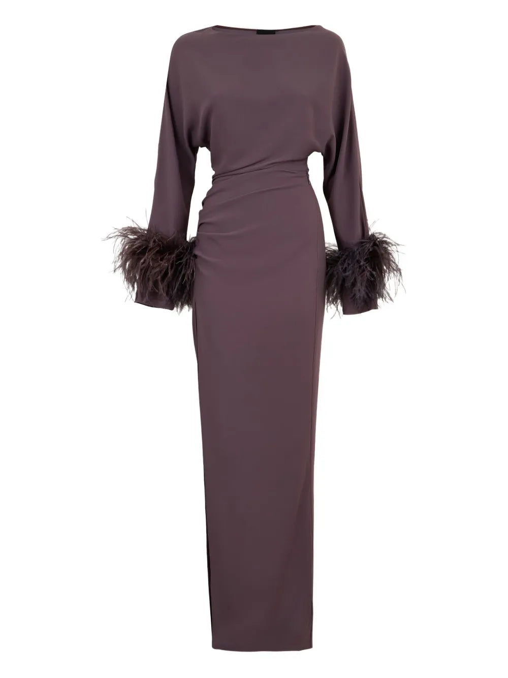 Lapointe Feather Trim Long Sleeve Maxi Dress